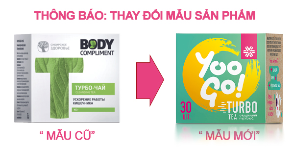 Thay đổi mẫu Trà Body Compliment thành Yoo Go Turbo Tea